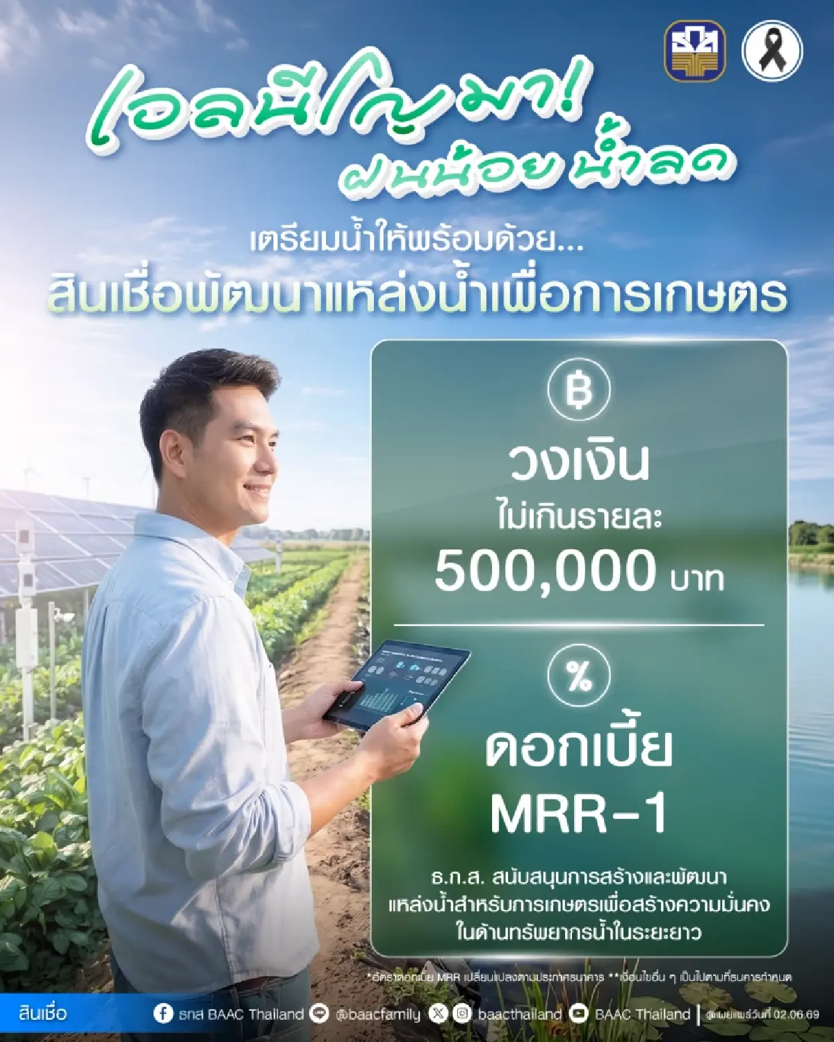 ธ.ก.ส. ปล่อย 'สินเชื่อพัฒนาแหล่งน้ำ' กู้ได้ 5 แสน รับมือเอลนีโญ