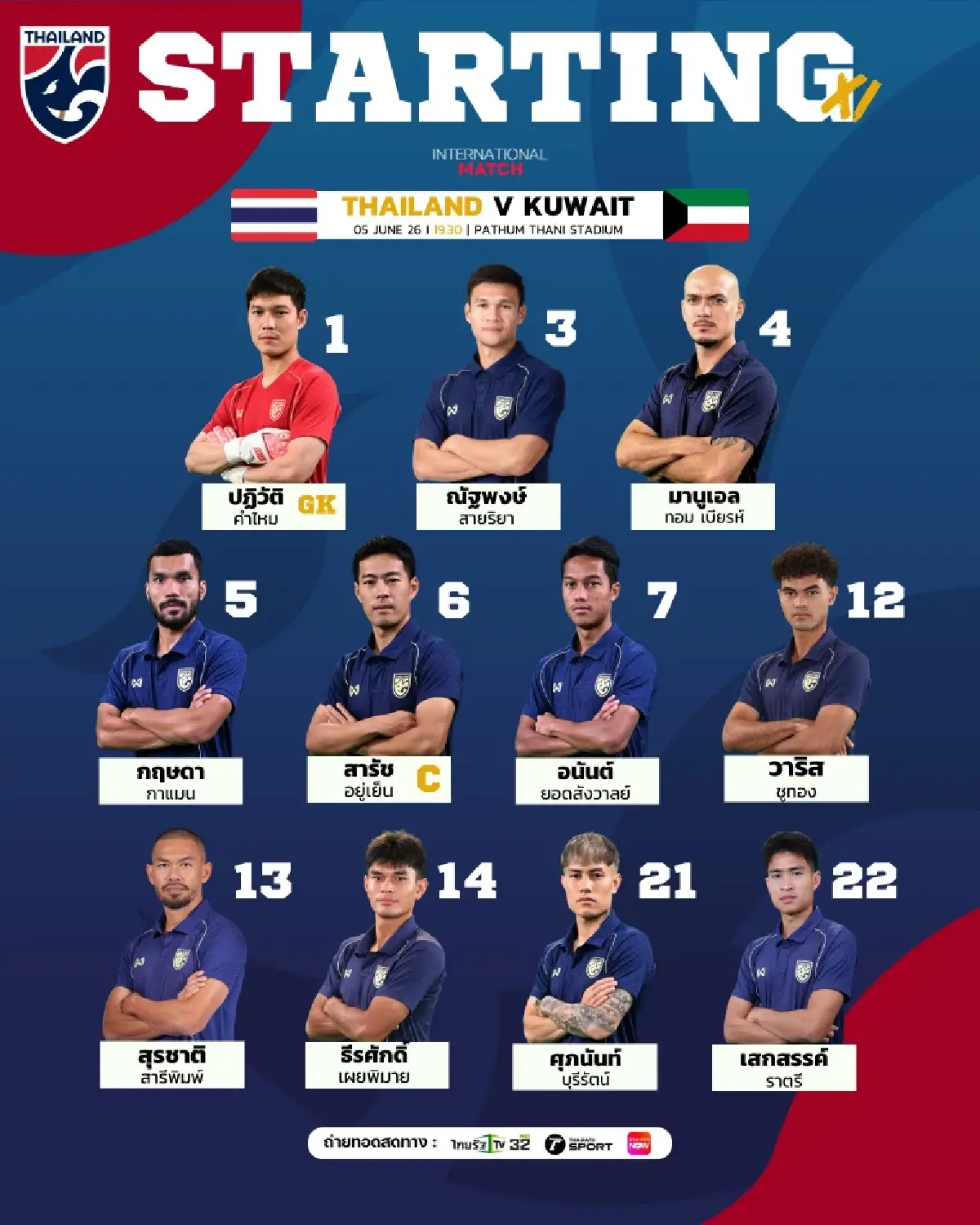 LIVE ถ่ายทอดสดฟุตบอล ทีมชาติไทย พบ คูเวต ดูบอลสด อุ่นเครื่องฟีฟ่าเดย์