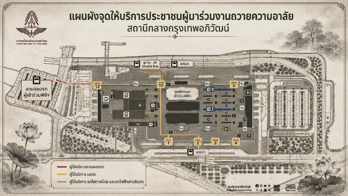 รฟท. เสริมขบวนรถไฟ-จัดรถรับส่งฟรี เดินทางลงนามถวายความอาลัย