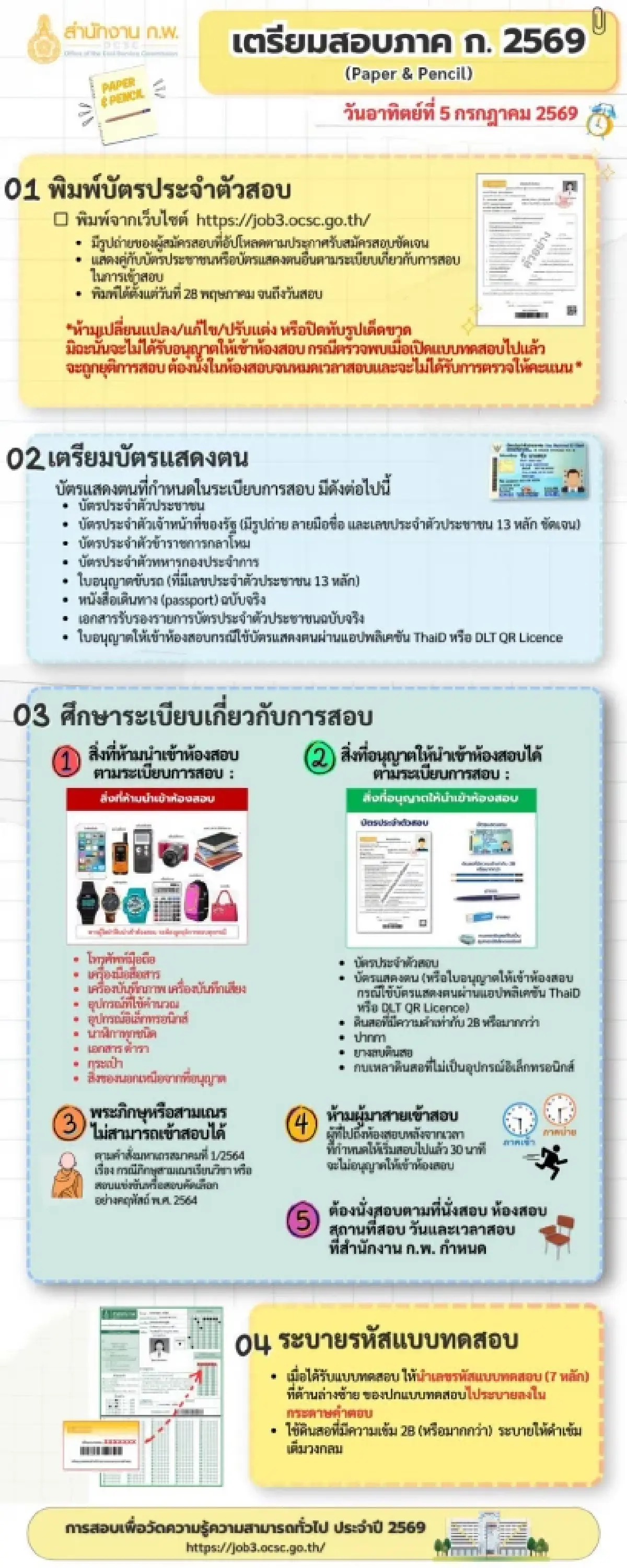 ขั้นตอนเตรียมสอบ ก.พ.69 สอบภาค ก. (Paper & Pencil) สอบจริง 5 ก.ค.59