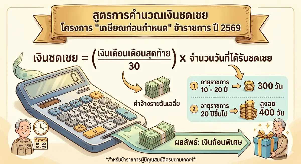 กางสูตรคำนวณเงินชดเชย Early Retire ข้าราชการ 2569 และสิทธิ์ กบข.
