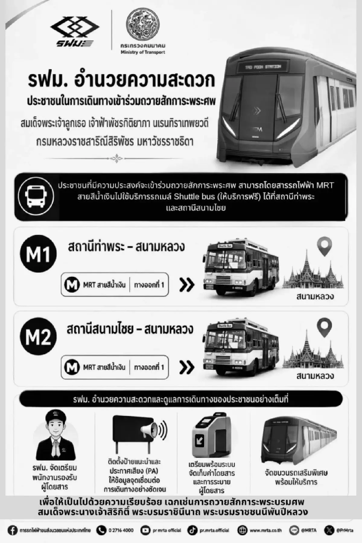 เปิดจุดจอดรถฟรีเชื่อมรถไฟฟ้า 4 สาย พร้อม ขสมก. รับ-ส่งฟรีถึงสนามหลวง