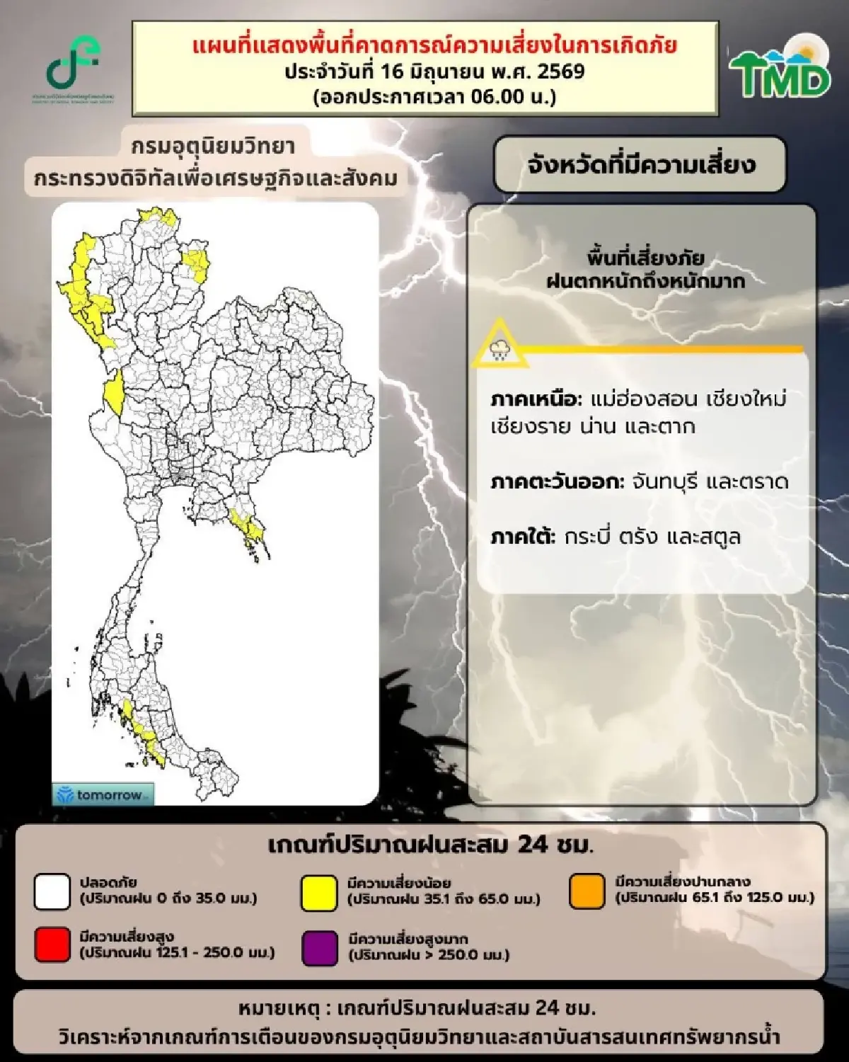 อากาศเมืองไทยวันนี้ ฝนตกหนักทั้งวัน กทม. หนักสุด ร้อยละ 60