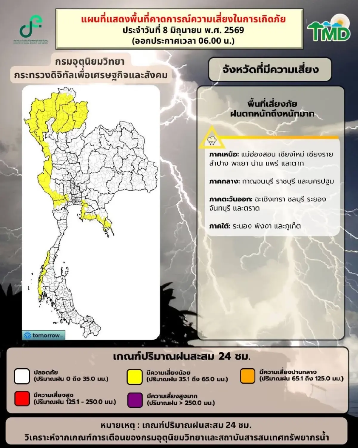 อากาศวันนี้  ฝนถล่มกรุงเทพ ตกหนักสุด ร้อยละ 60 ภาคใต้ คลื่นลมแรง