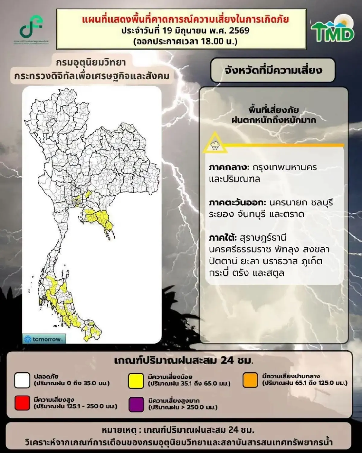 ฝนถล่มทั่วไทย 'ตะวันออก-ใต้-กทม.' ตกหนักมาก เตือน 16 จังหวัด ระวังน้ำท่วม น้ำป่า