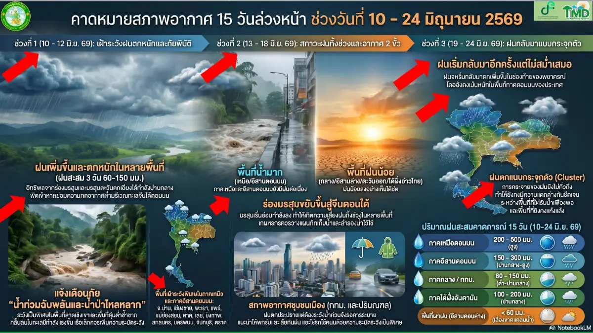 เปิดพิกัดพื้นที่สีแดง รับมือสภาพอากาศสุดขั้ว ฝนตกหนักสลับภัยแล้ง