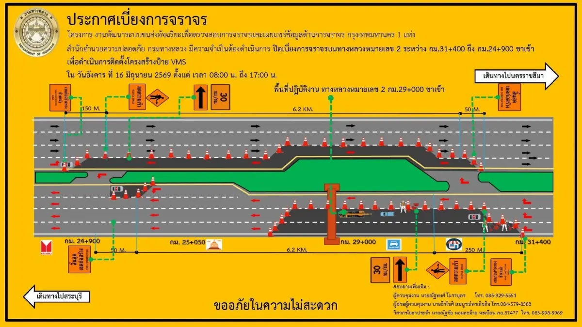 กระทบใครบ้าง? ปิดถนนมิตรภาพ 9 ชั่วโมง เบี่ยงจราจร ขาเข้ากรุงเทพฯ