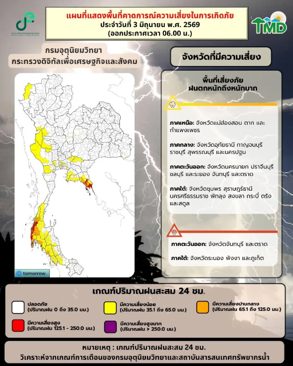 ฝนวันนี้ ‘ภาคใต้ – ตะวันออก’ อ่วม ฝนตกหนักตลอดวัน กทม. ฟ้าคะนอง
