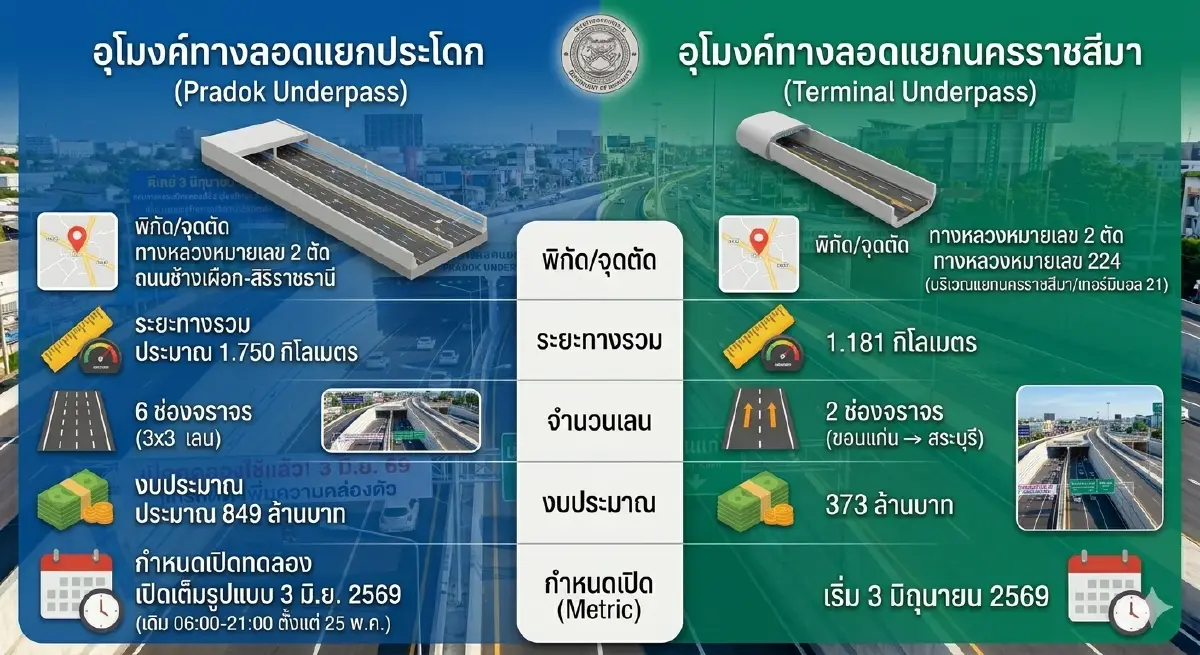เปิดใช้ อุโมงค์ประโดก-เทอร์มินอลโคราช แก้รถติดมิตรภาพ เริ่ม 3 มิ.ย.