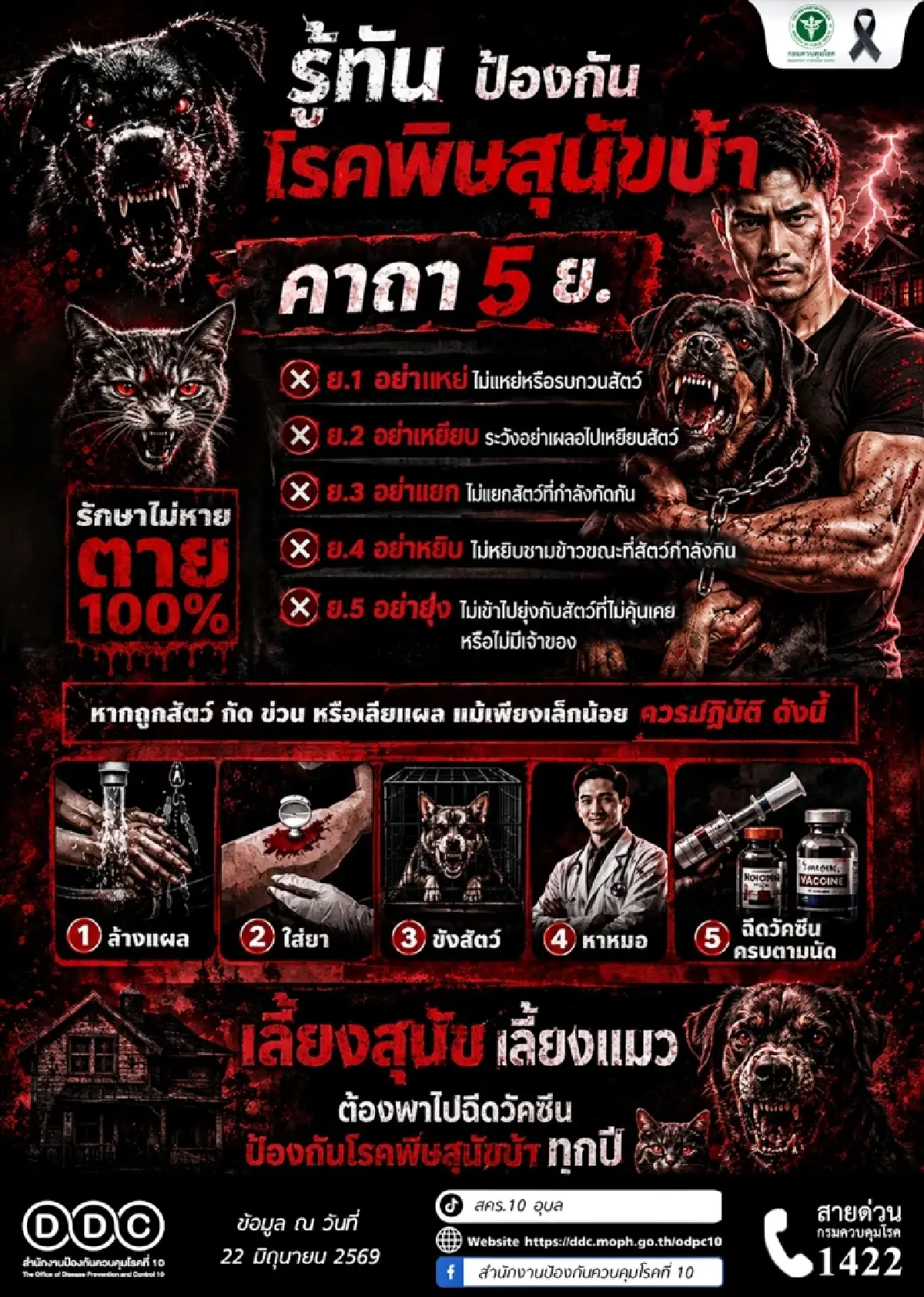 เตือน "โรคพิษสุนัขบ้า" ติดเชื้อถึงตาย แนะใช้ "คาถา 5 ย." ป้องกัน