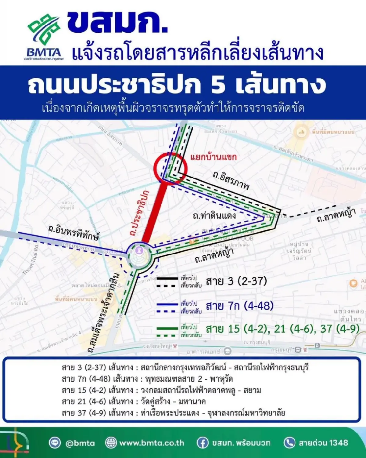 เช็กที่นี่! รถเมล์ 5 สายปรับเส้นทางหนีปิดจราจร วงเวียนใหญ่-แยกบ้านแขก