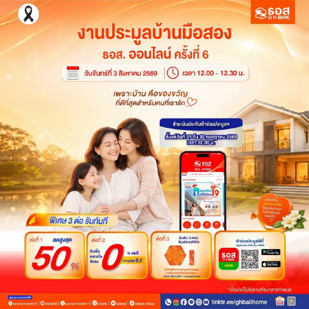 ธอส. เปิดประมูลบ้านมือสองออนไลน์ 3 ส.ค.นี้ ลดราคาสูงสุด 50% - ดอกเบี้ย 0% นาน 2 ปี