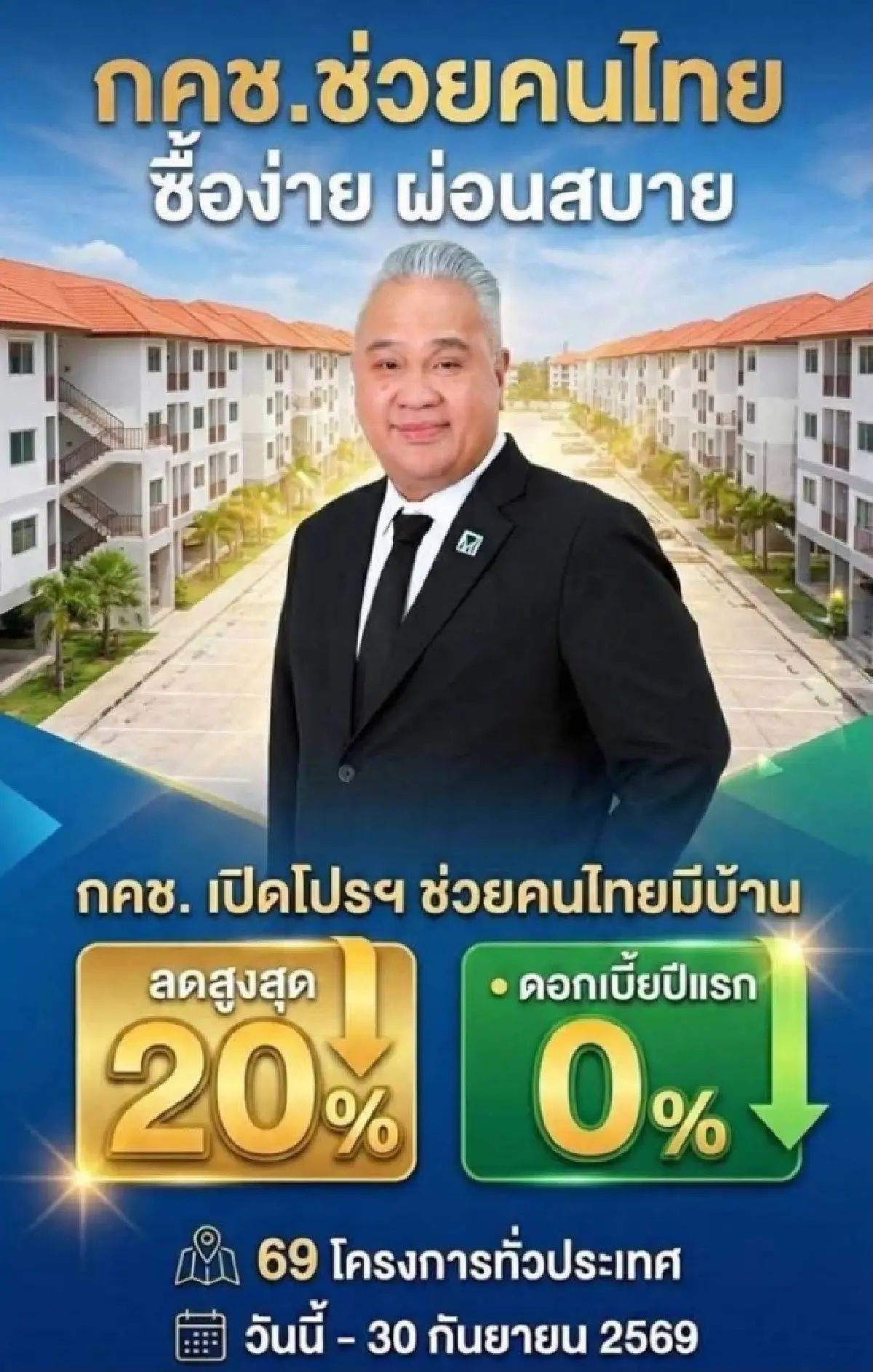 การเคหะฯ จัดแคมเปญช่วยคนไทยมีบ้าน ซื้อง่าย ผ่อนสบาย ดอกเบี้ย 0% ไม่เช็กเครดิตบูโร