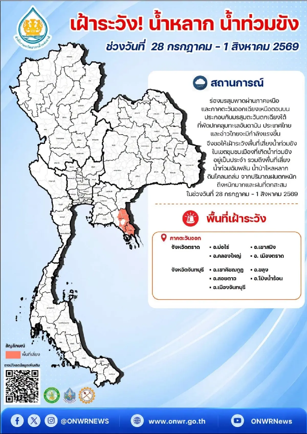 เช็กพิกัด 9 อำเภอเสี่ยง เฝ้าระวังน้ำท่วม-ดินโคลนถล่ม 5 วันรวด