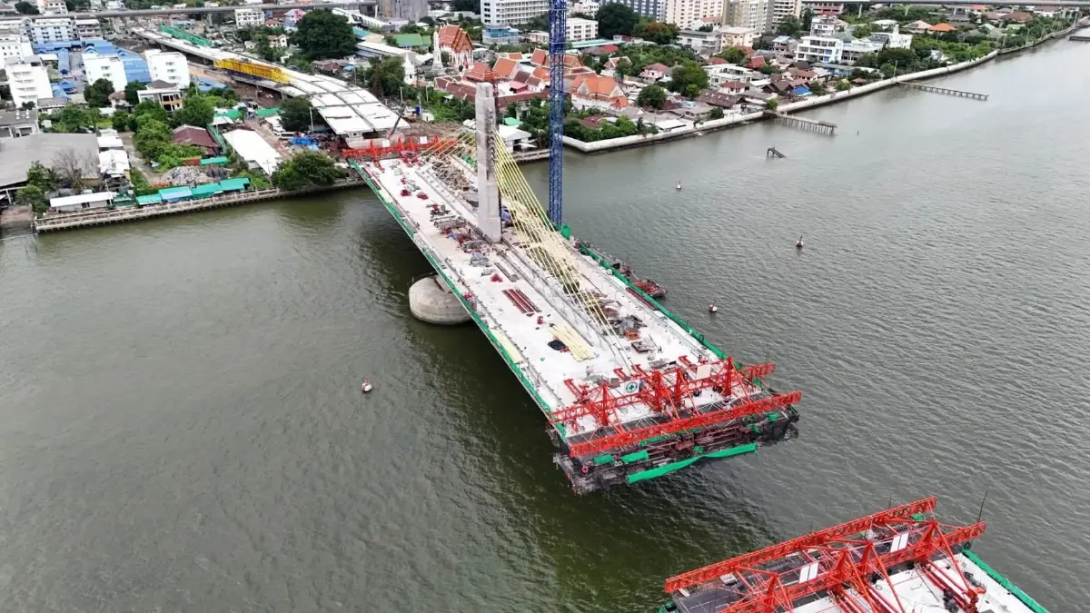 คืบหน้า 73.46% สะพานข้ามแม่น้ำเจ้าพระยา แยกเกียกกาย เชื่อมฝั่งธนฯ-สภาใหม่