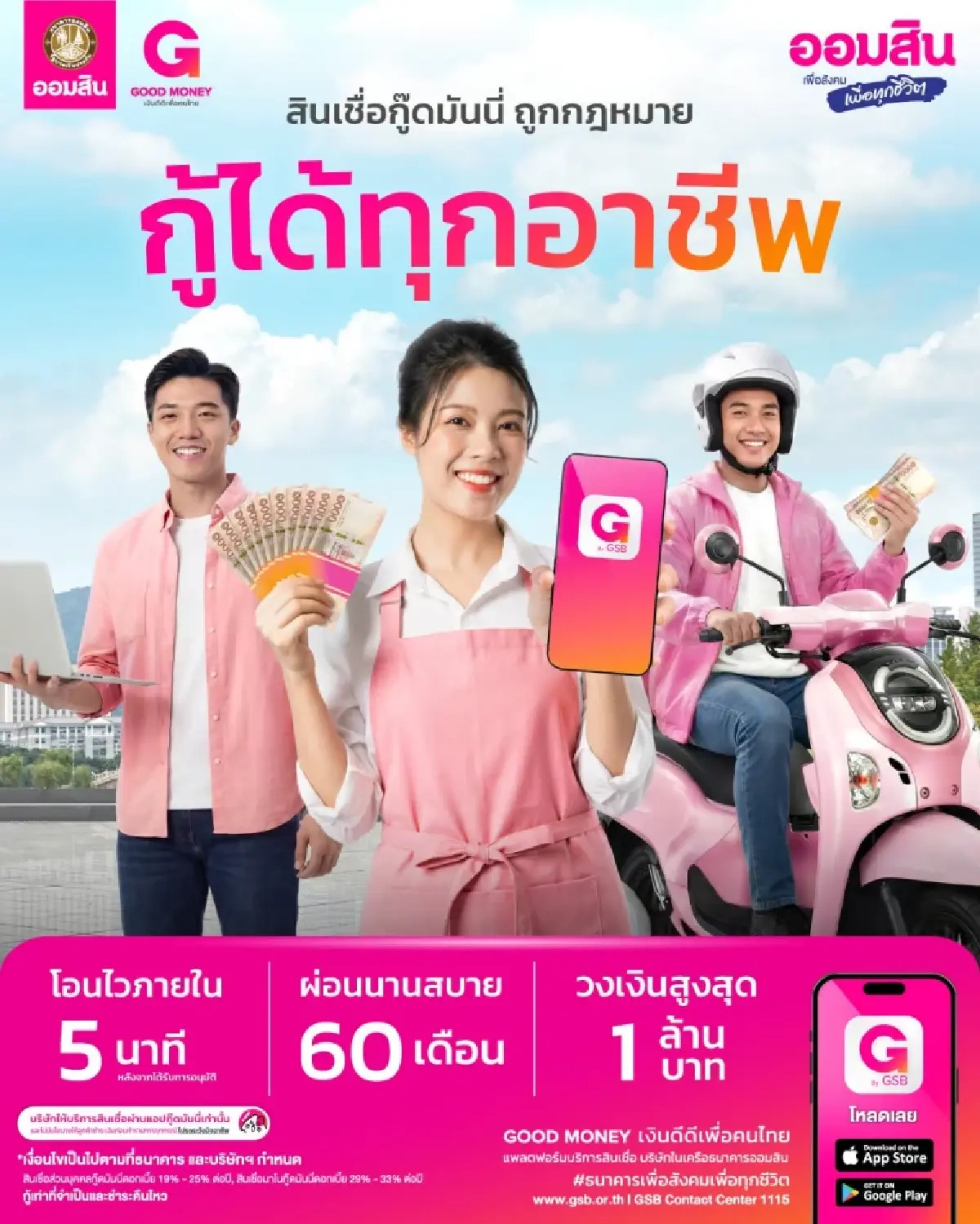 ออมสินปล่อยเงินกู้ทุกอาชีพ 'สินเชื่อกู๊ดมันนี่' ยืมได้รายละแสน ผ่อน 60 งวด