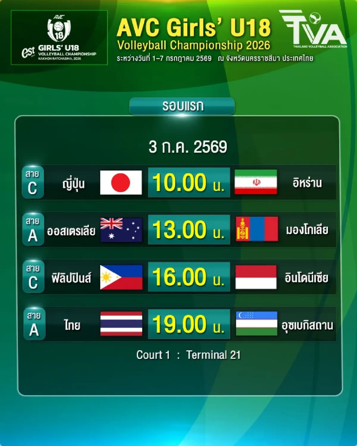ถ่ายทอดสดวอลเลย์บอลหญิง U18 ไทย พบ อุซเบกิสถาน ชิงแชมป์เอเชีย 2026