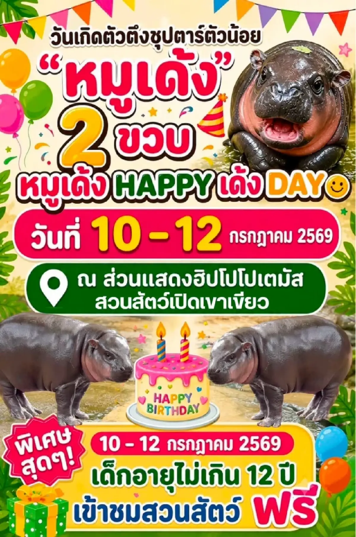 ฉลองวันเกิด 2 ปี ‘หมูเด้ง’ สวนสัตว์เปิดเขาเขียว จัดงานใหญ่ 10-12 ก.ค. เข้าฟรี