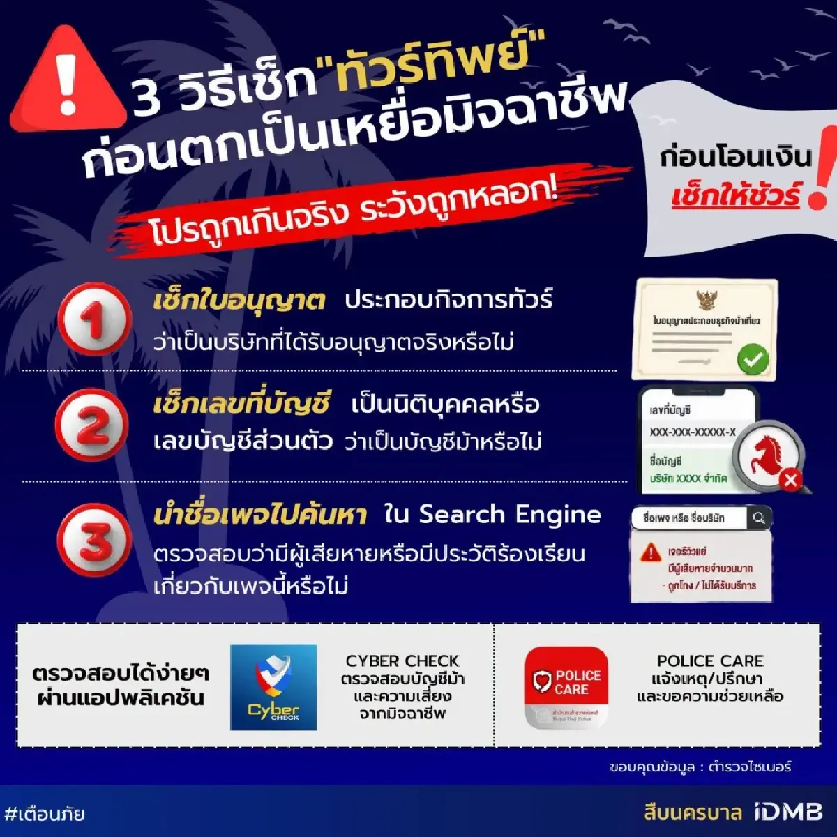 ตำรวจเตือน ‘ทัวร์ทิพย์’ แนะ 3 วิธีเช็กก่อนจองทริป ป้องกันถูกหลอกโอนเงิน