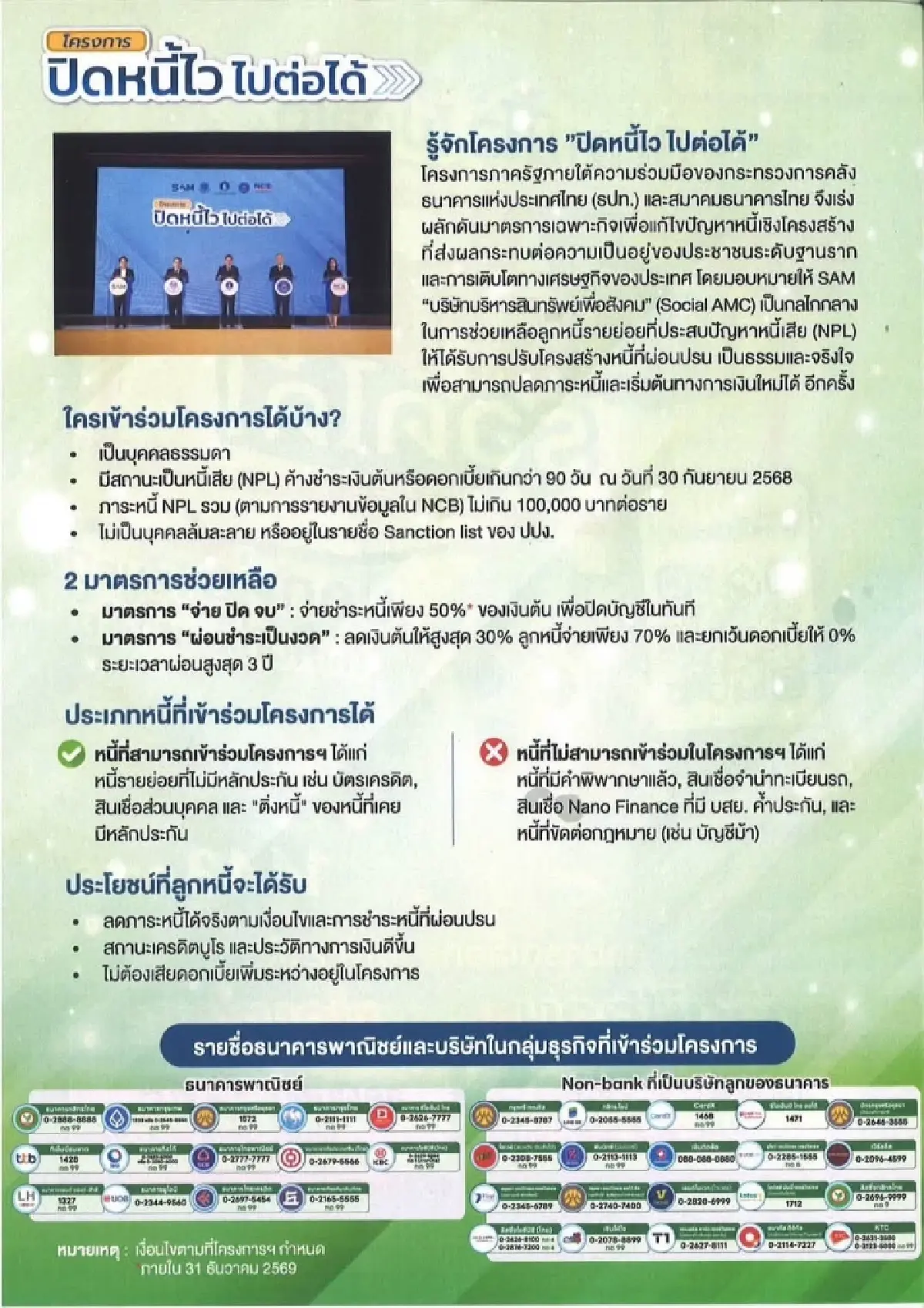 เช็กเงื่อนไข! "ปิดหนี้ไว ไปต่อได้" ลดเงินต้นสูงสุด 50% - ผ่อน 0% นาน 36 งวด