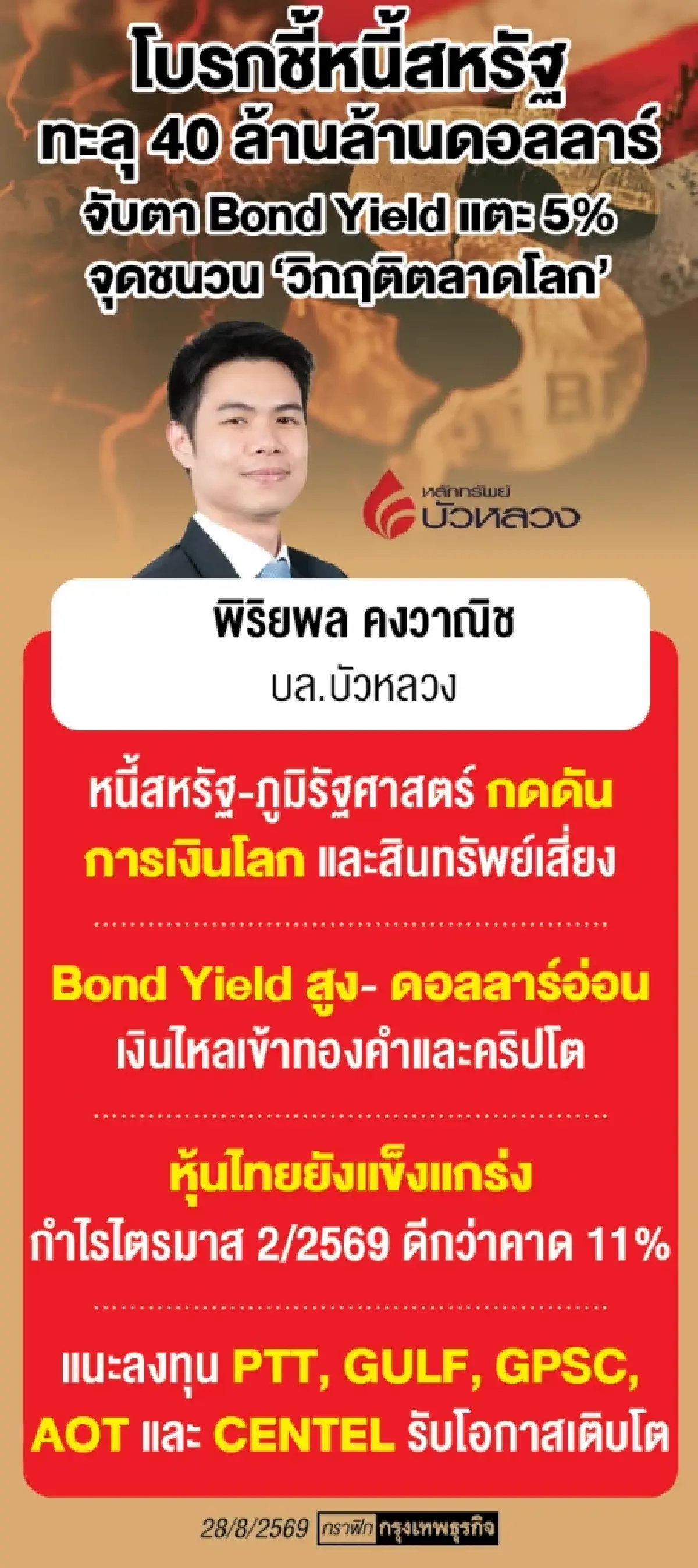โบรกแนะปรับพอร์ตสู้ตลาดป่วน เตือน ‘หนี้สหรัฐ-บอนด์ยีลด์พุ่ง’ เขย่าการเงินโลก