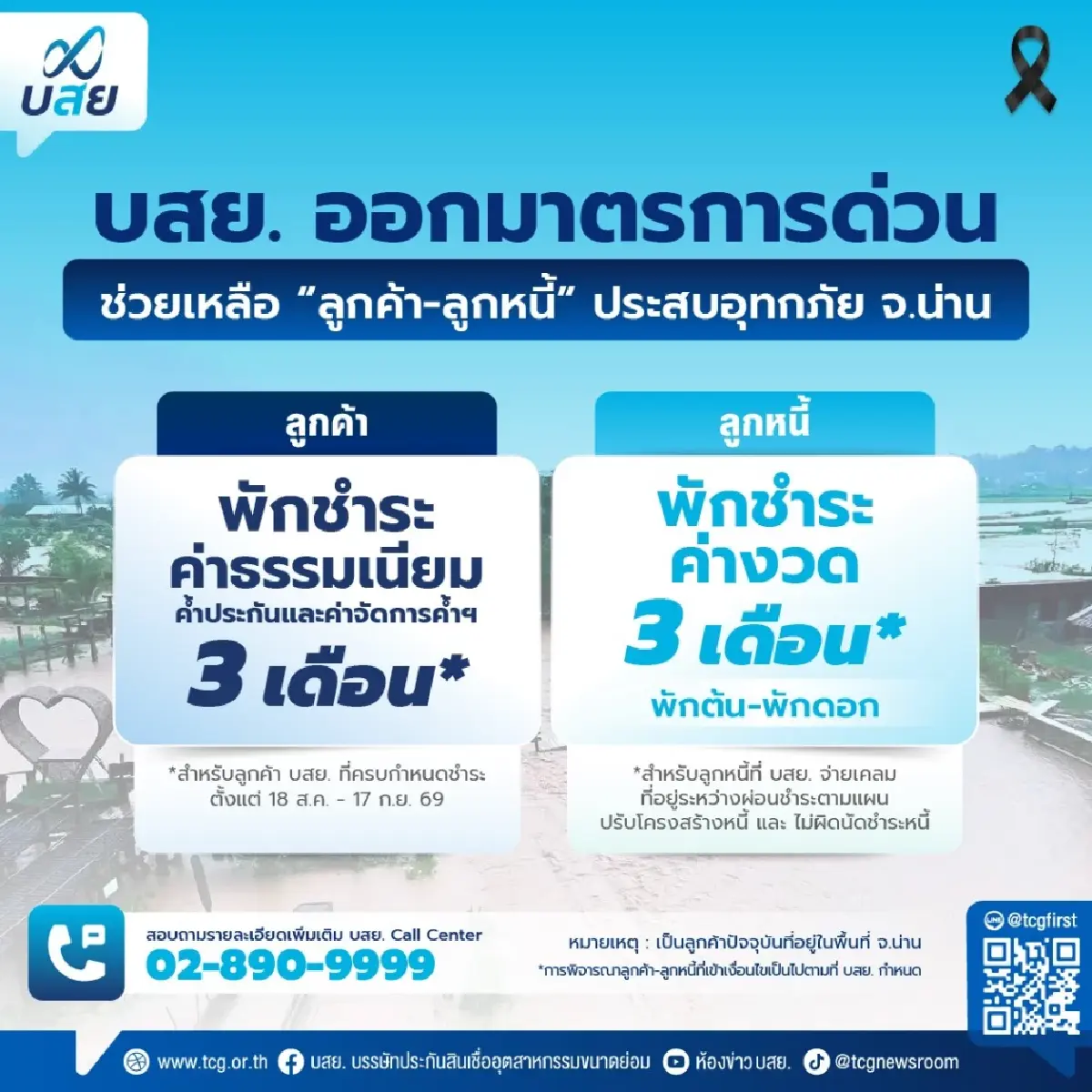 ‘บสย.’ พักค่าธรรมเนียม-ค่างวด 3 เดือน ช่วยอุทกภัยจังหวัดน่าน