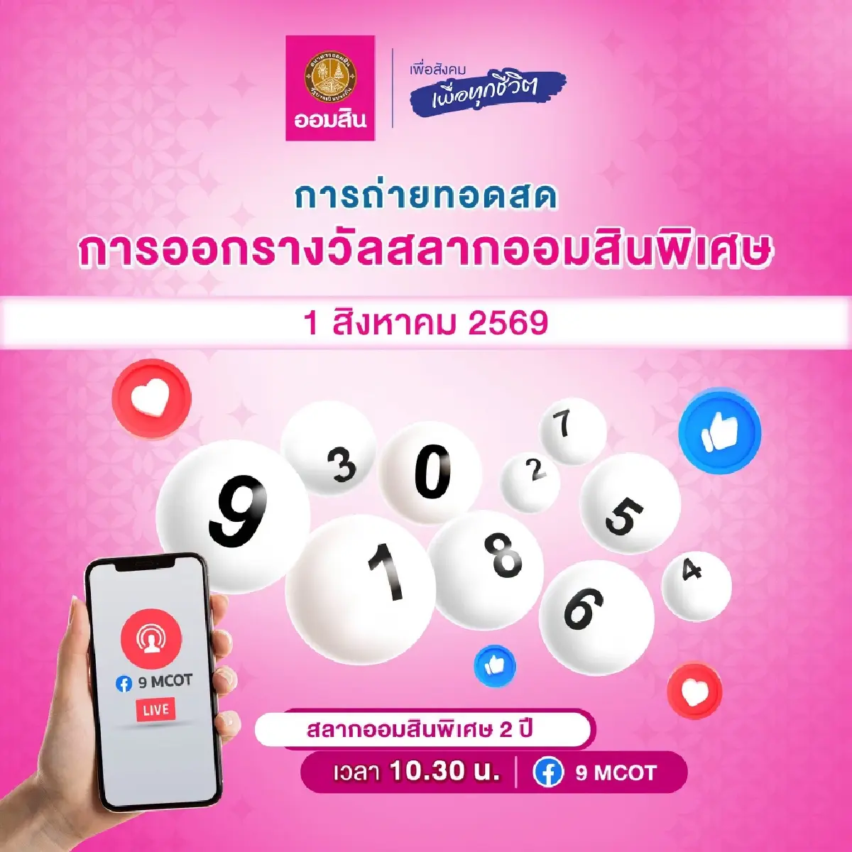 หวยออกแล้ว ตรวจหวยออมสิน 1 ส.ค.69 ผลสลากออมสินพิเศษ 2 ปี หวยออกอะไร