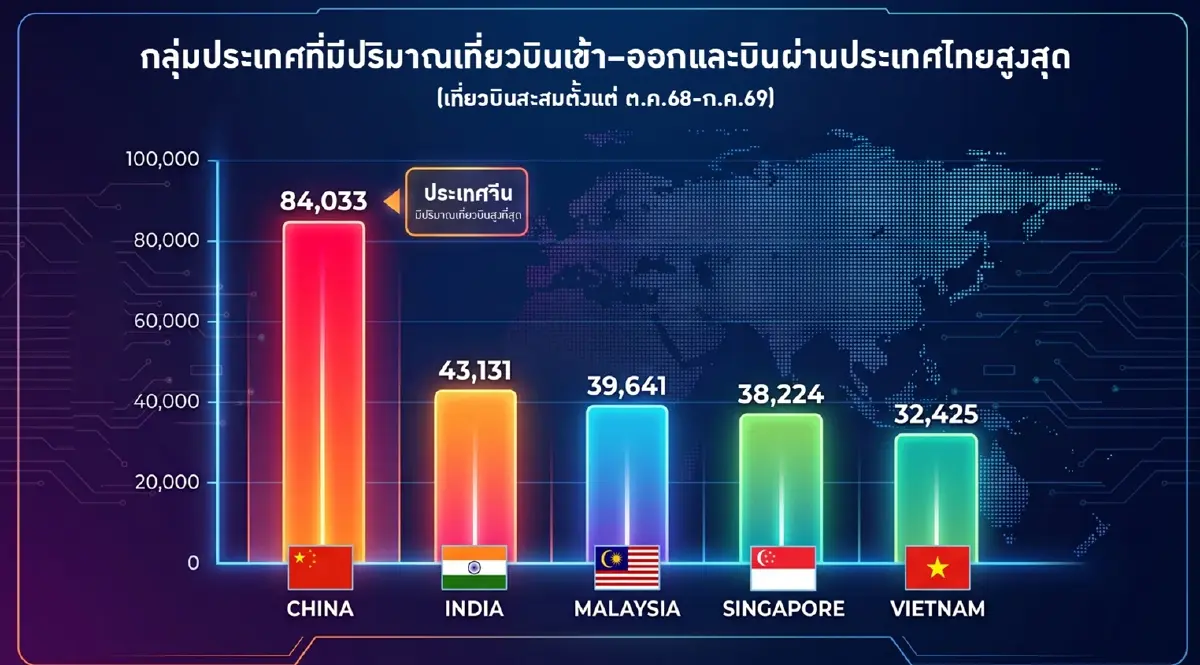 บวท.เปิดสถิติแอร์ไลน์เข้าไทย 'จีน' ครองแชมป์สูงสุด 8 หมื่นไฟล์ต