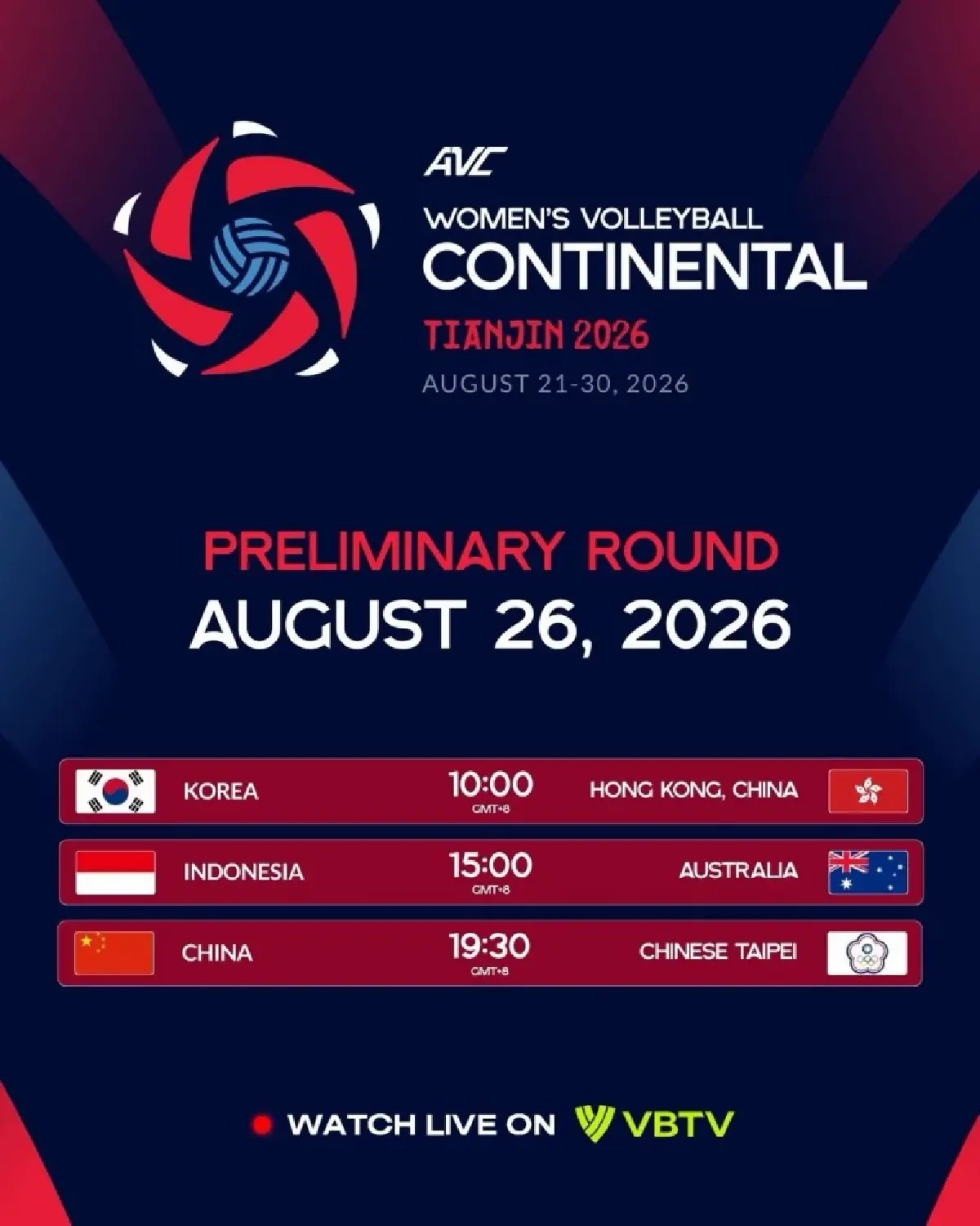 ถ่ายทอดสดวอลเลย์บอลหญิง จีน พบ ไชนีส ไทเป ดูสดฟรี ชิงแชมป์เอเชีย 2026