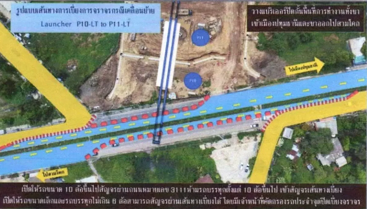 กระทบช่วงวันหยุด ปิดถนน 7 ชั่วโมง ทล.3111 อ.สามโคก ขาเข้า ปทุมธานี