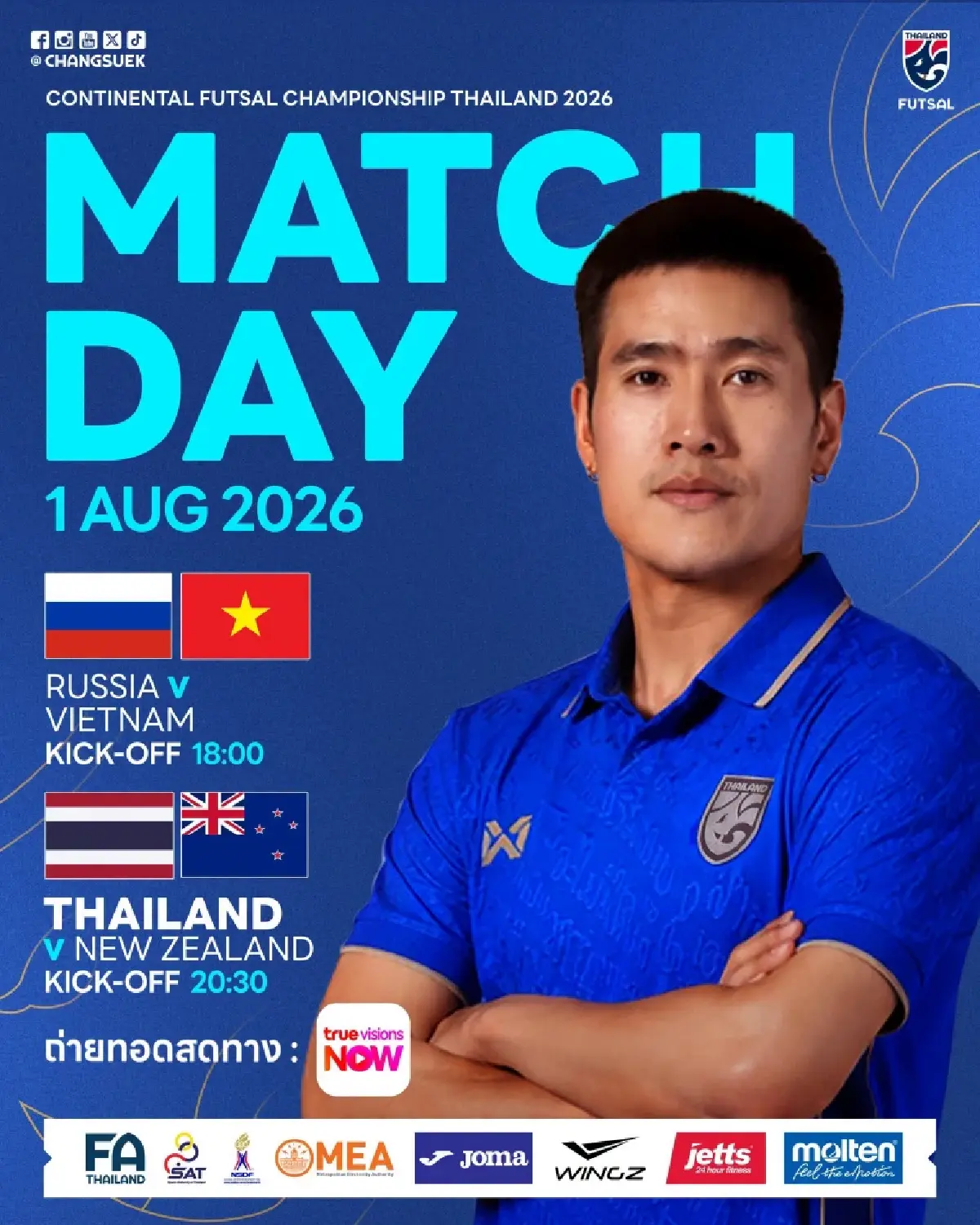 ถ่ายทอดสดฟุตซอล ไทย พบ นิวซีแลนด์ ดูบอลสด Continental Futsal Championship 2026