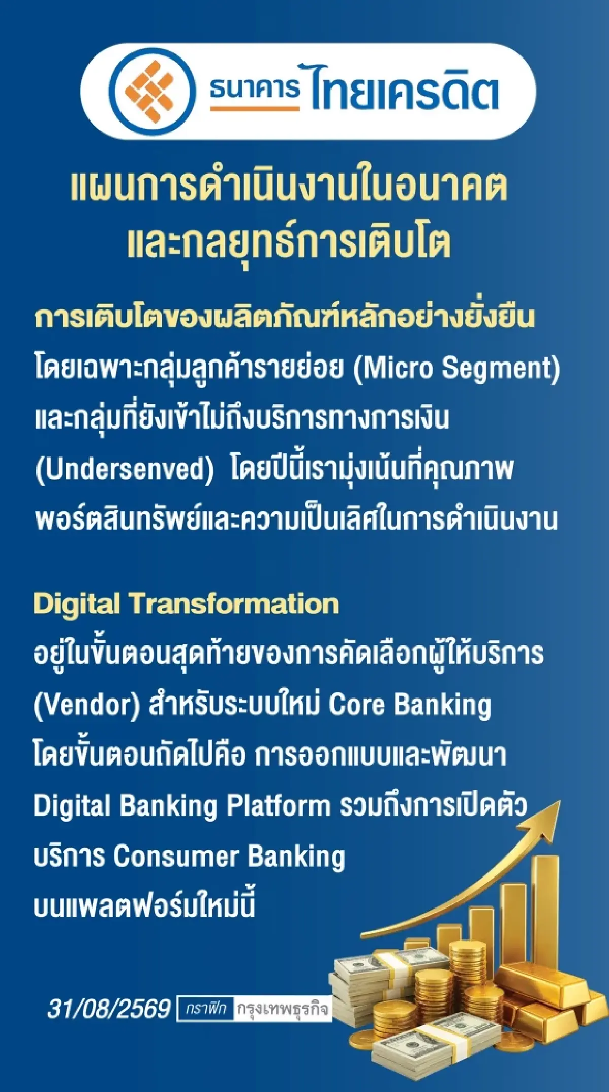 ‘ไทยเครดิต’ ยกระดับคอร์แบงก์กิ้ง  กดต้นทุน-เพิ่มอาร์โออี ทะลุ 20%