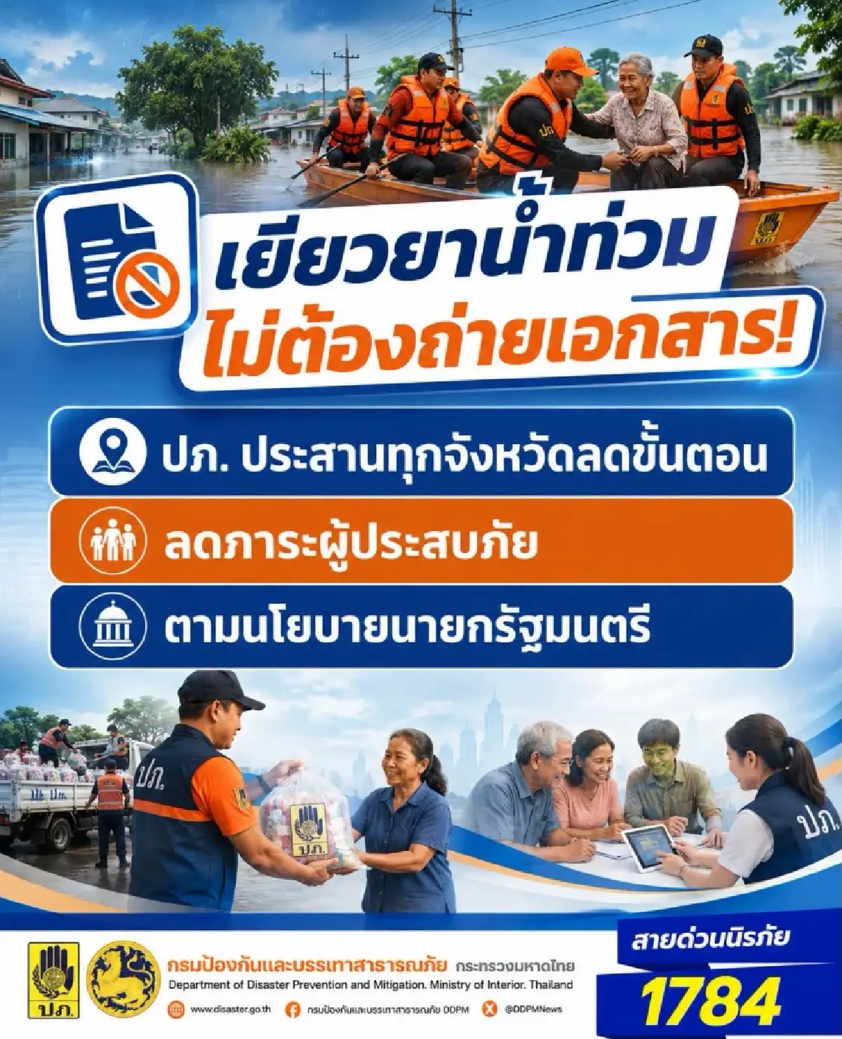 ไม่ต้องถ่ายเอกสาร! เยียวยาน้ำท่วม แบบใหม่ ยื่นรับสิทธิเร็วขึ้น