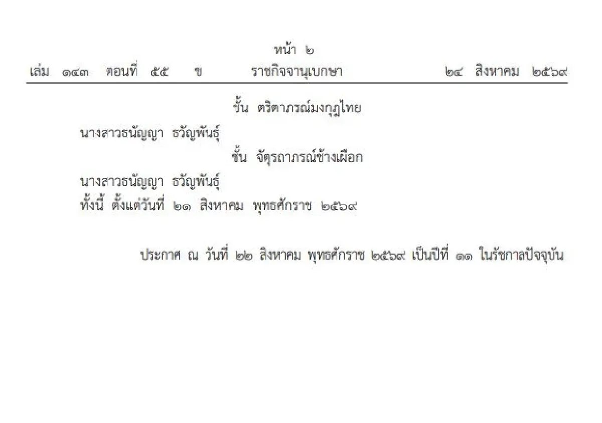โปรดเกล้าฯ พระราชทานเครื่องราชฯ 11 ราย