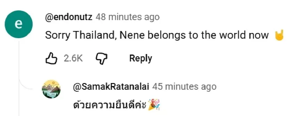 ส่องคอมเมนต์ Nene Royal “ขอโทษประเทศไทย เนเน่เป็นคนของโลกไปแล้ว”