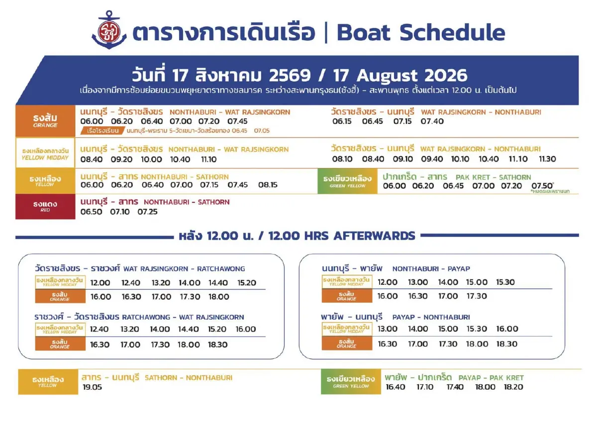 ประกาศ! เรือด่วนเจ้าพระยา แจ้งปรับเวลาให้บริการ วันที่ 17, 20 และ 27 ส.ค. 69
