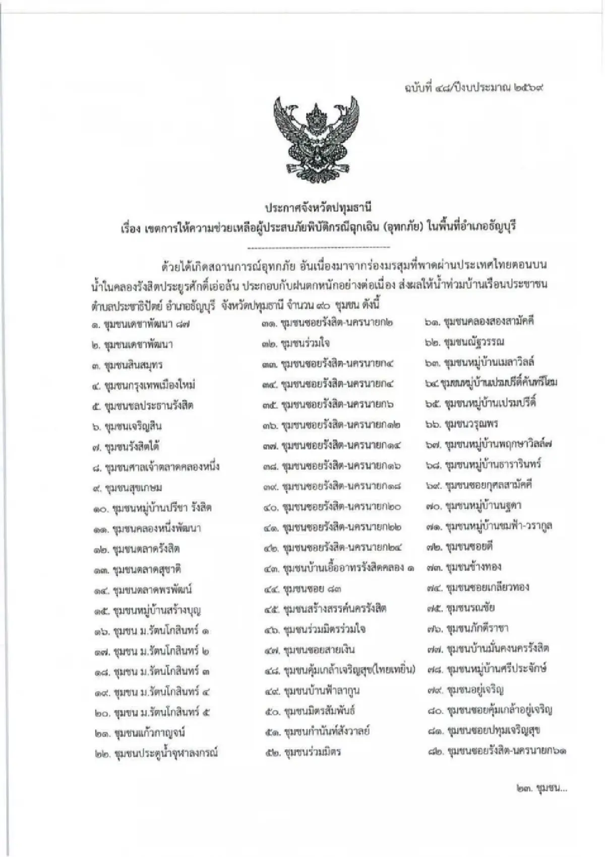 ปทุมธานีน้ำท่วมไม่ไหวแล้ว! ประกาศเขตภัยพิบัติ 90 ชุมชน 'ธัญบุรี-รังสิต'