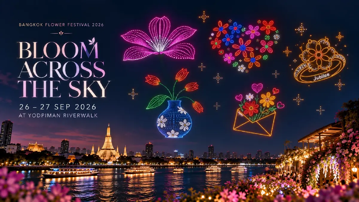 อลังการ Drone Show 1,000 ลำ ดอกไม้ผลิบานบนท้องฟ้าเหนือเจ้าพระยา