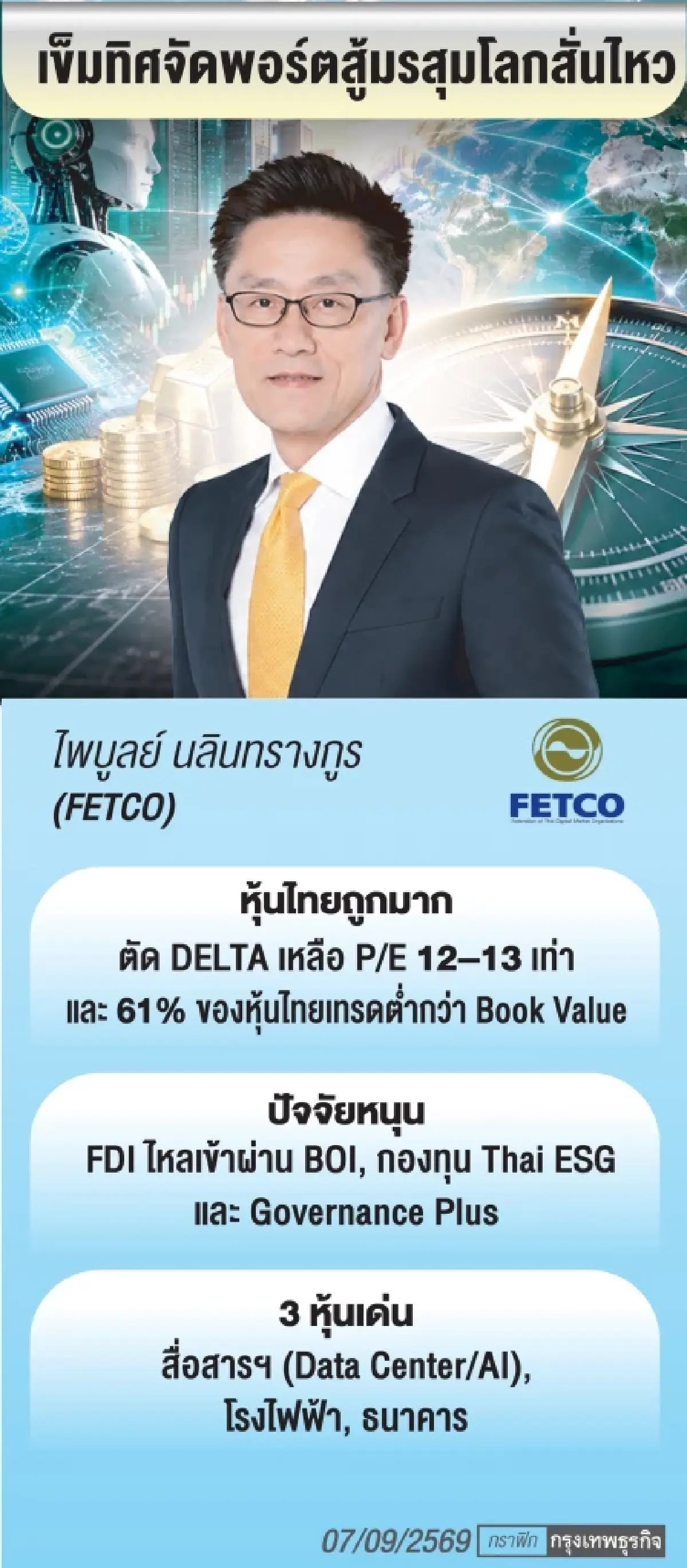 ‘3กูรู’ ส่องเข็มทิศจัดพอร์ตลงทุน สู้ลมแรงยุค‘เอไอ’ ทางรอดสินทรัพย์ไทย
