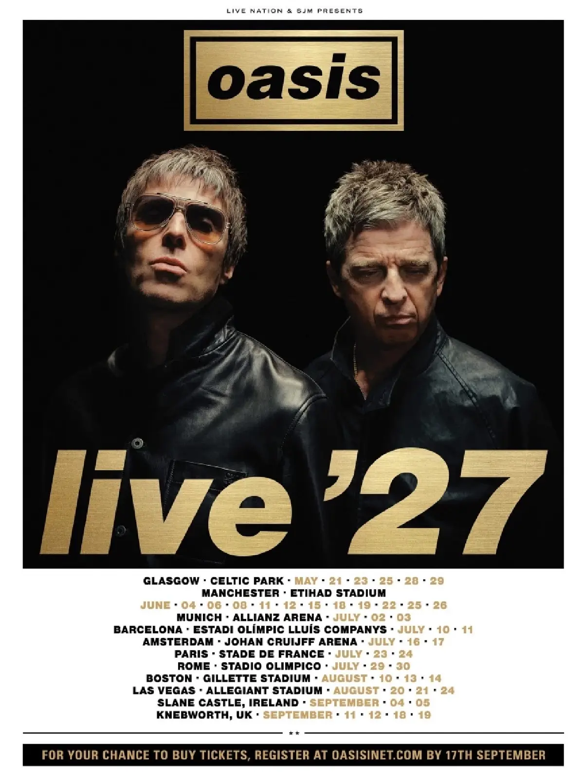 Oasis ประกาศตารางเวิลด์ทัวร์ Oasis Live '27 รวม 38 รอบการแสดง