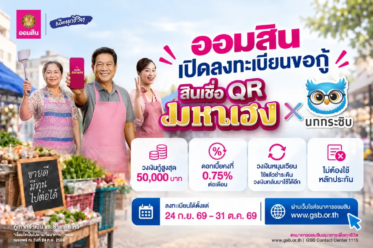 ‘ออมสิน’ เปิดลงทะเบียน ‘สินเชื่อ AI นกกระซิบ’ สูงสุด 50,000 บาท ดอกเบี้ย 0.75% ต่อเดือน