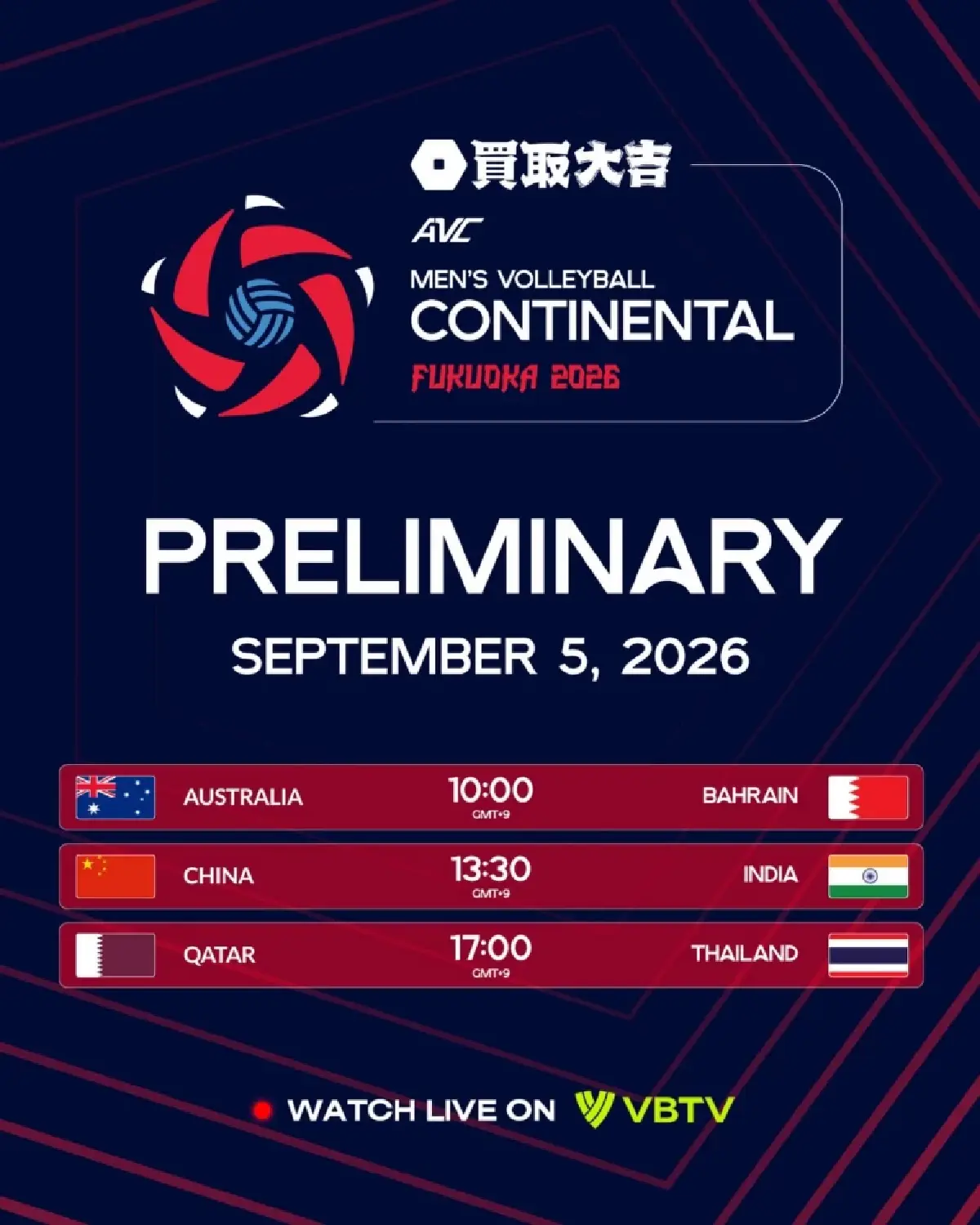 LIVE ถ่ายทอดสดวอลเลย์บอลชาย ทีมชาติไทย พบ กาตาร์ ชิงแชมป์เอเชีย 2026