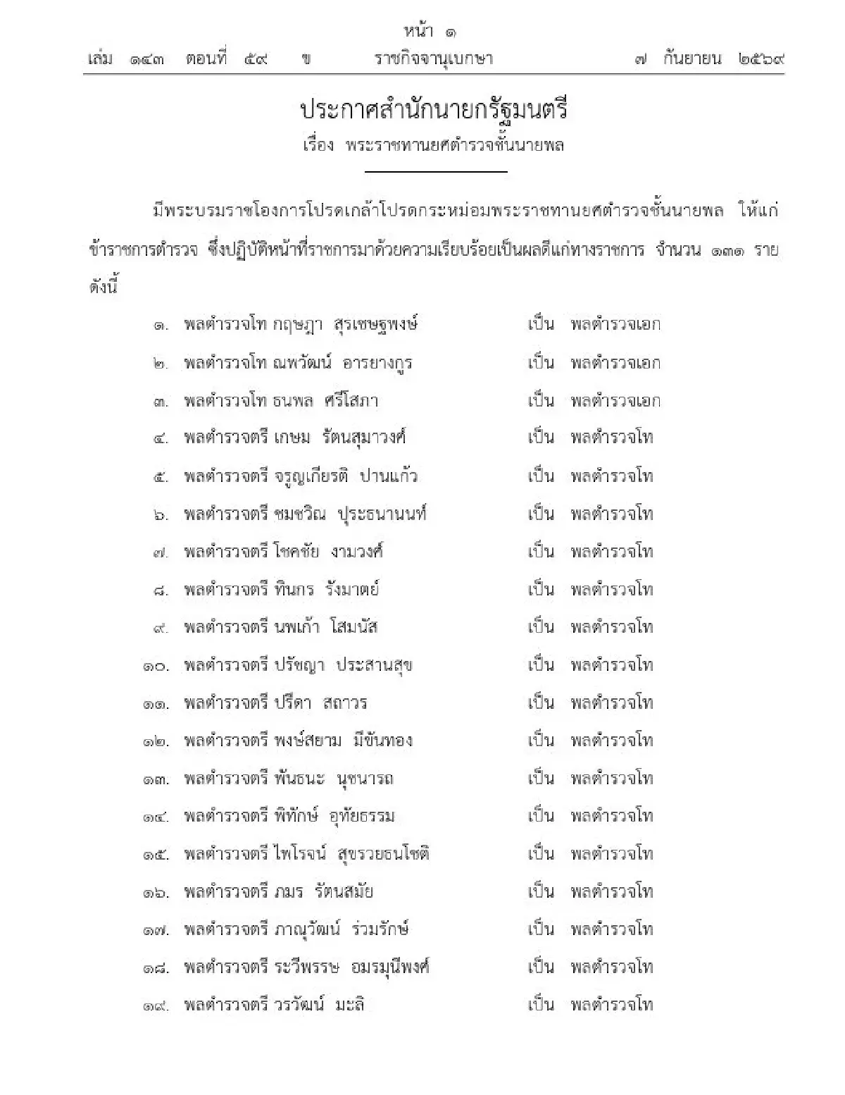 โปรดเกล้าฯ พระราชทานยศตำรวจชั้นนายพล จำนวน 131 นาย เช็กที่นี่!