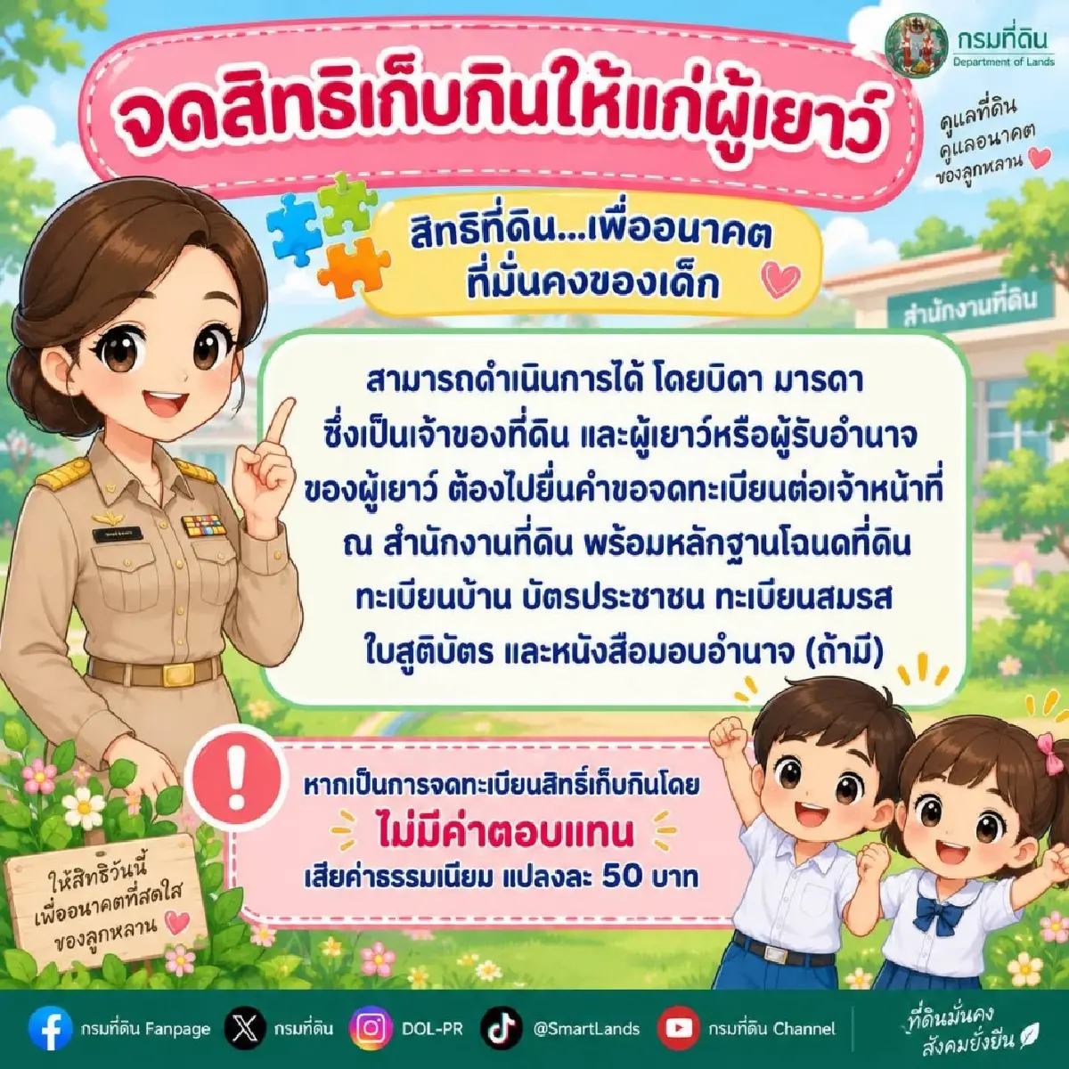 กรมที่ดิน แนะ จดสิทธิเก็บกินให้ผู้เยาว์ สร้างความมั่นคงให้ลูกหลาน