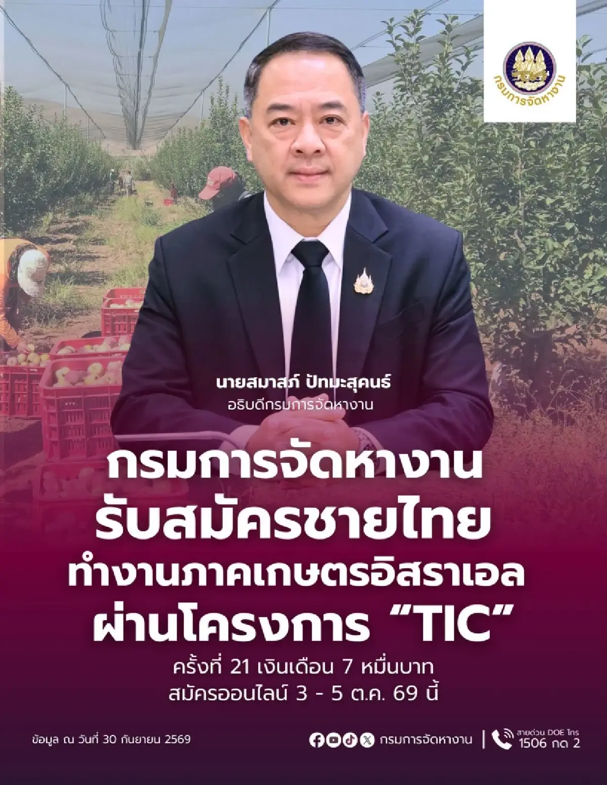 เปิดรับสมัครทำงานเกษตรอิสราเอล รายได้เดือนละ 7 หมื่นบาท