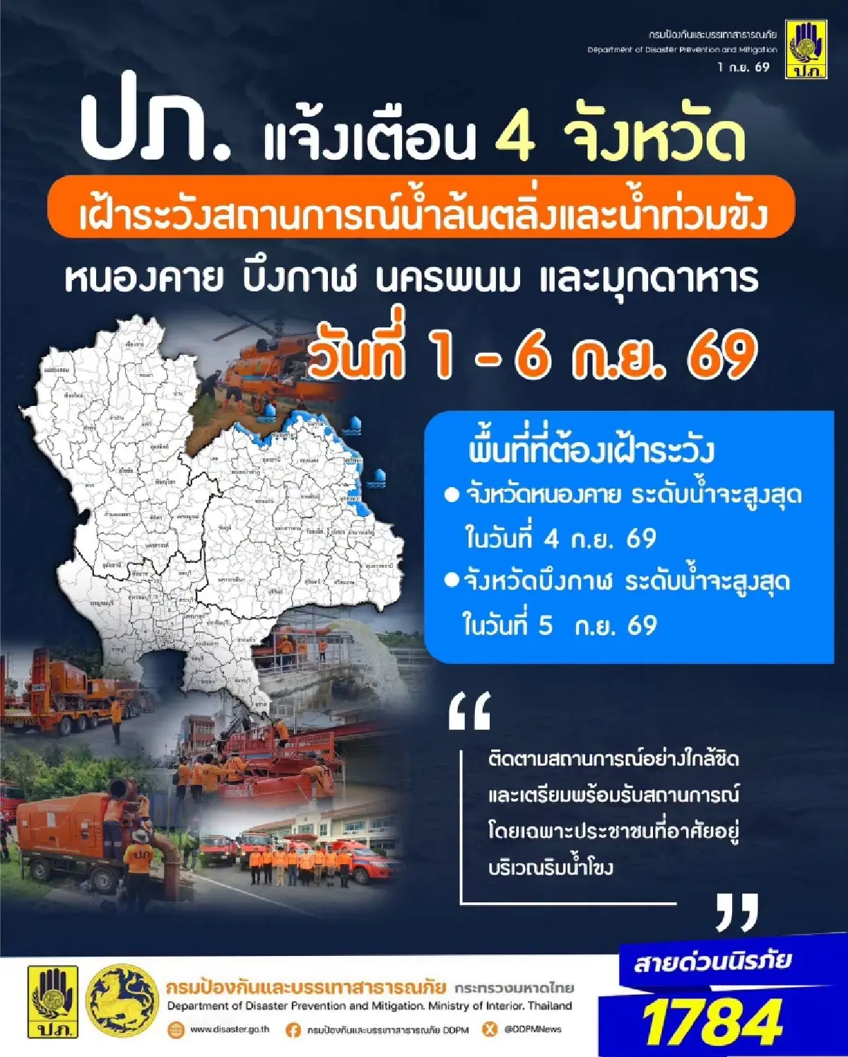 ด่วน! ปภ. เตือน 4 จังหวัดอีสาน รับมือน้ำโขงเพิ่มสูง น้ำล้นตลิ่ง 1-6 ก.ย. นี้ เช็กพื้นที่เสี่ยง