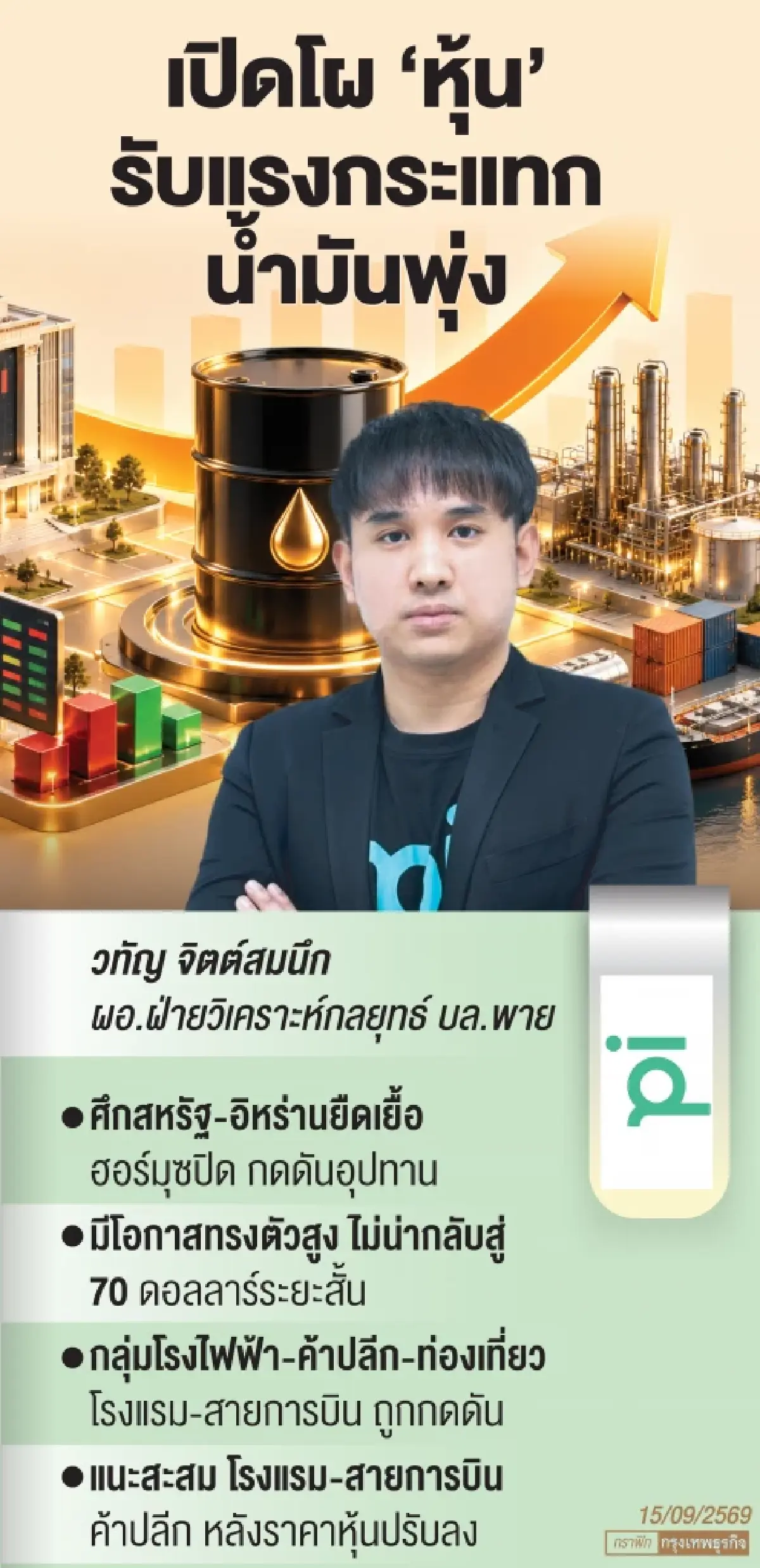 น้ำมันโลกพุ่งกด ‘หุ้นไทย’ โบรกเตือน 5 กลุ่มเสี่ยงถูกกระทบต้นทุน