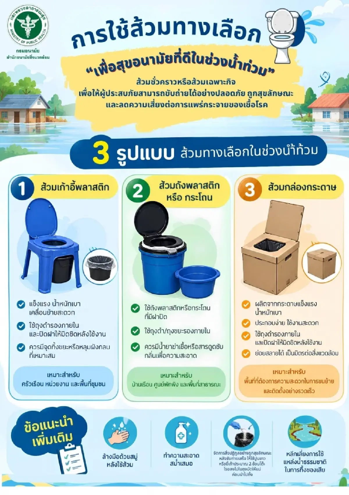 รับมือน้ำท่วม! 3 รูปแบบ ’ส้วมฉุกเฉิน’  เลี่ยงเชื้อโรค ลดเสี่ยงโรคระบาด