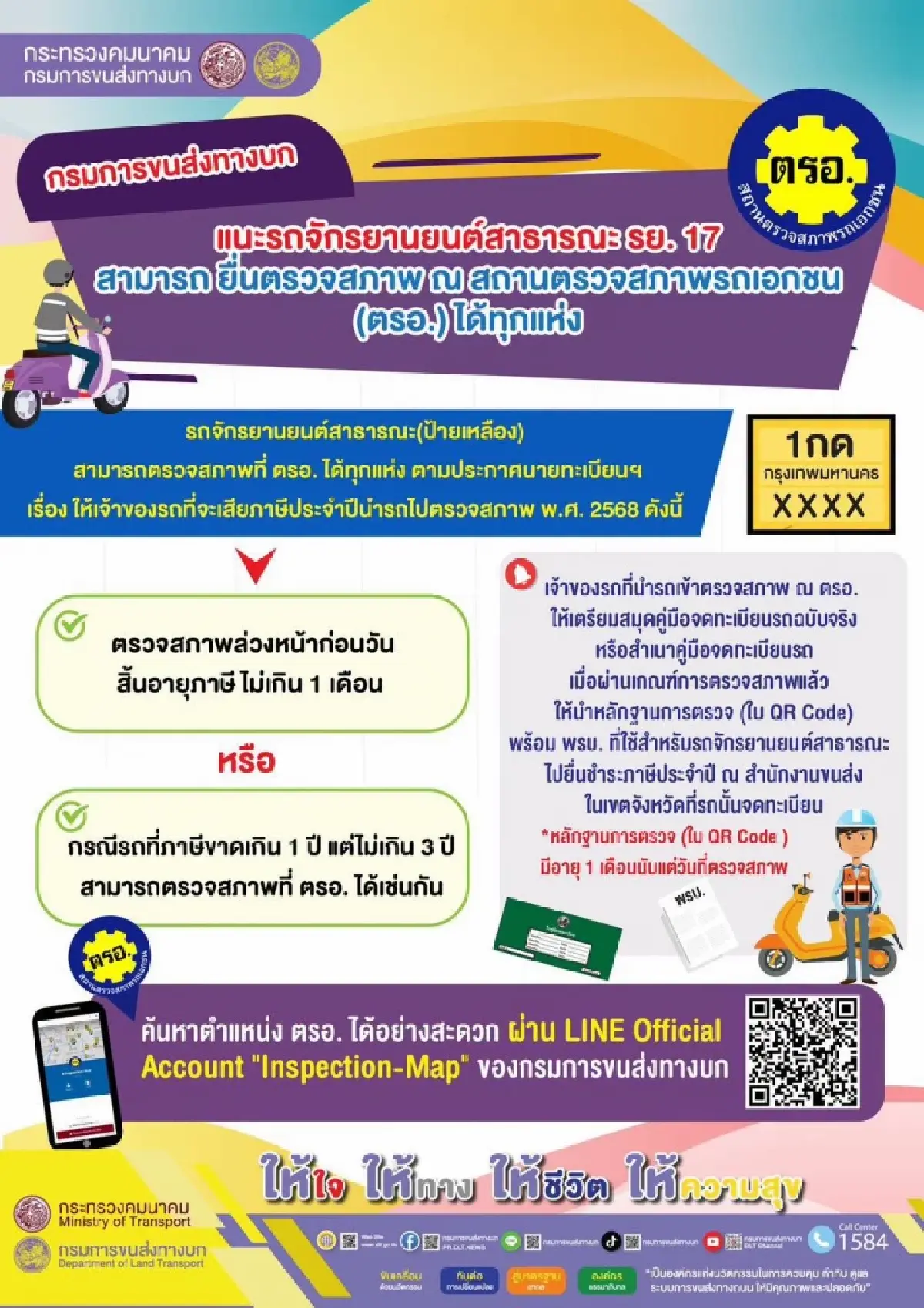 ปลดล็อก วินมอเตอร์ไซค์-ไรเดอร์ ตรวจสภาพรถ ตรอ. ได้ล่วงหน้า 1 เดือน