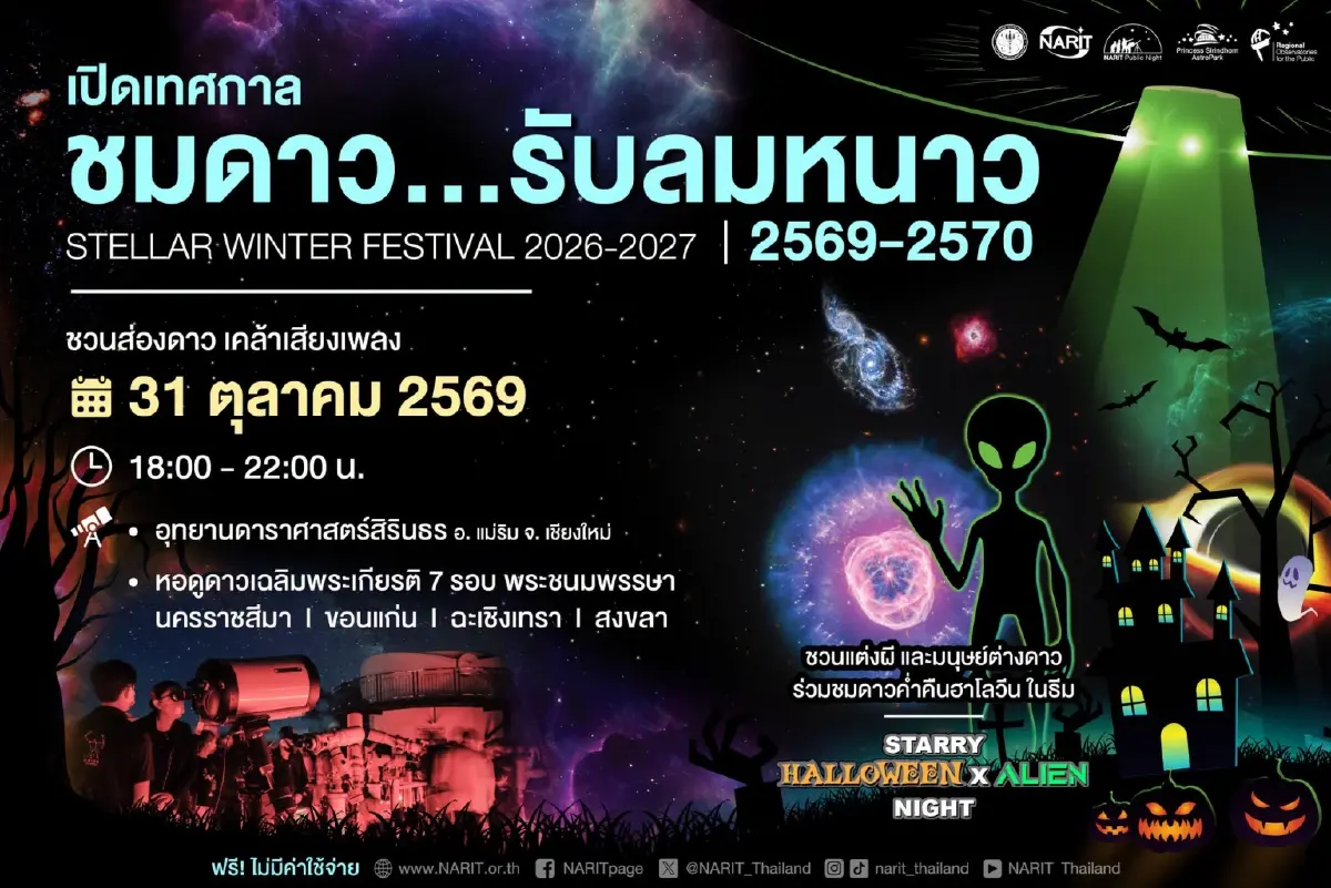 NARIT จัดเทศกาล ‘ชมดาว รับลมหนาว 69’ ฝนดาวตก ดวงจันทร์ใกล้โลก